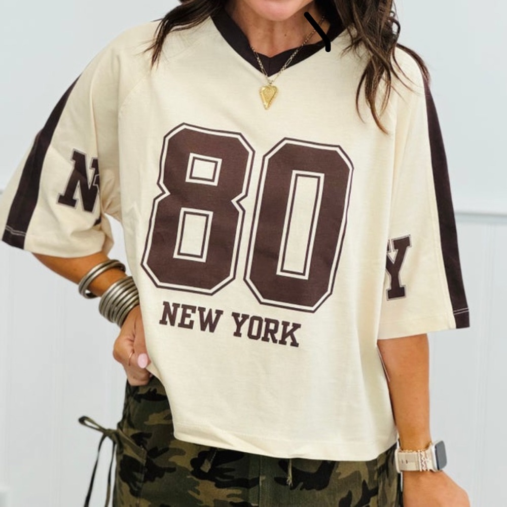 Women's Cream and Brown Graphic Top